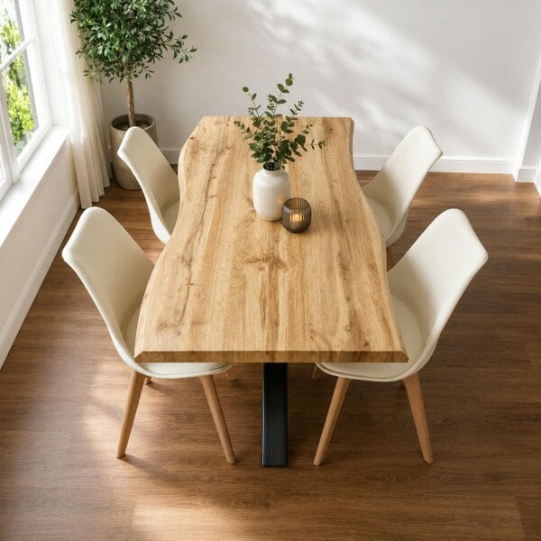 Kosy Koala Modern Dining Set with 4 Cream Plastic Chairs with Faux Leather Seats Kitchen Dining Furniture