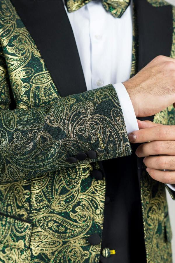 Infinity Leather Men's 4 Piece Green Paisley Wedding Suit Tailor Fit