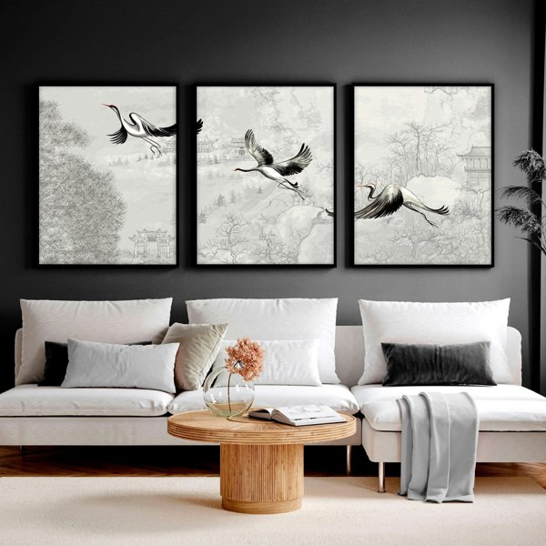 Crane art | set of 3 Japanese wall art