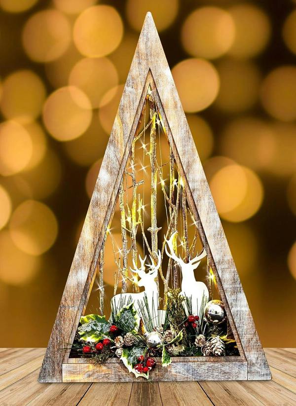 57cm B/O LED Wooden Reindeer Scene Triangle Shape Festive Christmas Tabletop Decoration image 5
