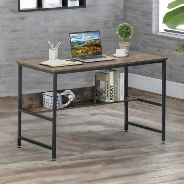 Rafaelo Mobilia Industrial Rustic 2 Tier Computer Desk