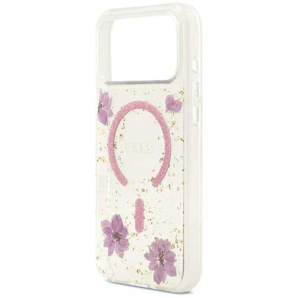 Guess Resin Flowers Glitter Hardcase with MagSafe for iPhone 17/18 Pro Max 6.9" Pink - GUHMP18XRBFGFGMP