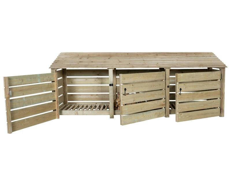 Arbor Garden Solutions Slatted Wooden Log Store with Doors W-335cm, H-126cm or 180cm, D-88cm