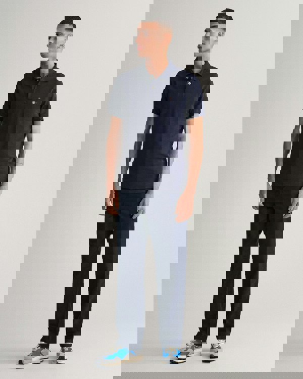 GANT Mens Slim Fit Short Sleeve Shield Logo Pique Polo - 433 Evening Blue