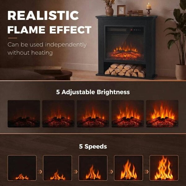 Electric Fireplace Suite with Shelf, 25" 1800W Electric Fire and Surround with LED Flame, 5 Brightness, Remote, Black