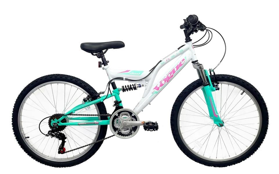 Basis Bikes Basis Vogue Junior Girls Full Suspension Mountain Bike, 24" Wheel - White/Light Green
