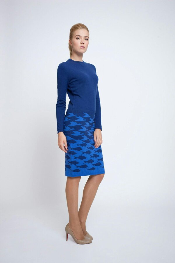 Sea & Sky two-tone blue jacquard knitted dress