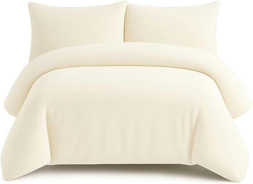 Night Zone Teddy Fleece Duvet Cover Set – Soft Warm Teddy Bear Bedding with Pillowcases - Cream