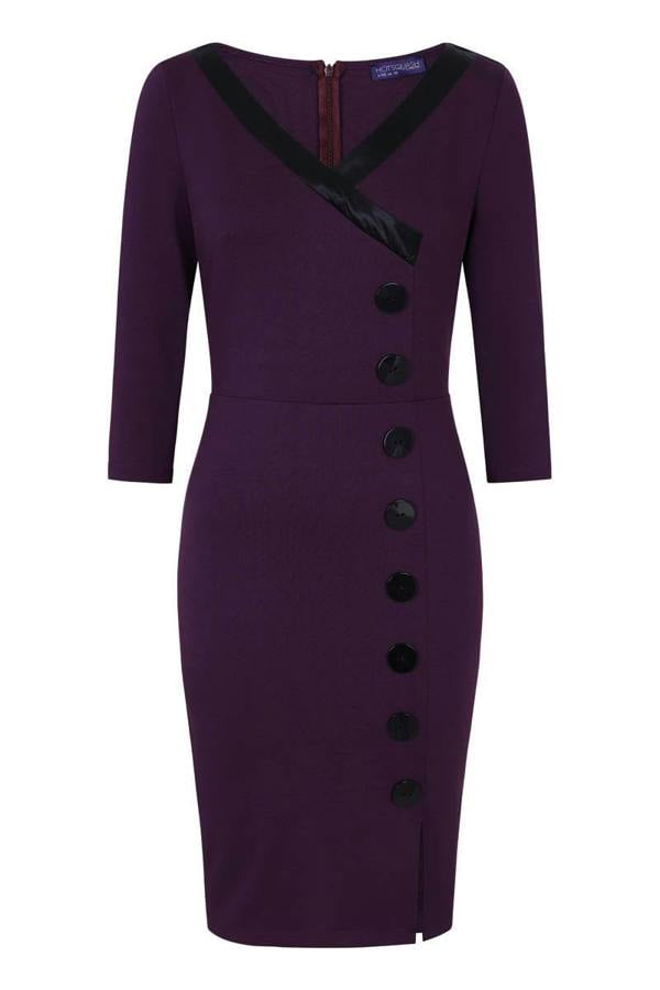 HotSquash 50s Silky Trimmed Button Wiggle Dress