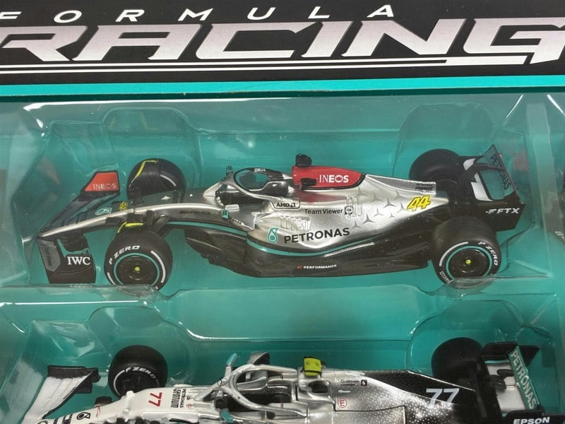 Mercedes AMG Petronas Formula 1 Set of 7 Cars with Display Stand 1:43 Scale Bburago 38170
