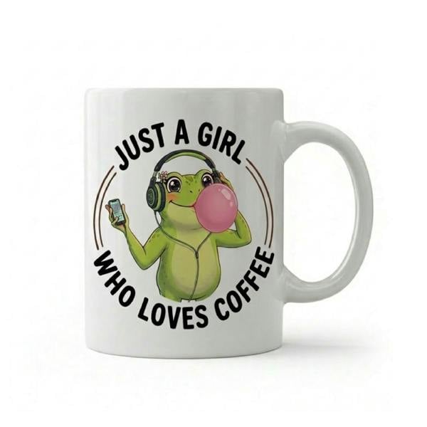 Dyzi Just a Girl Who Loves Coffee Frog Quote Ceramic Mug White