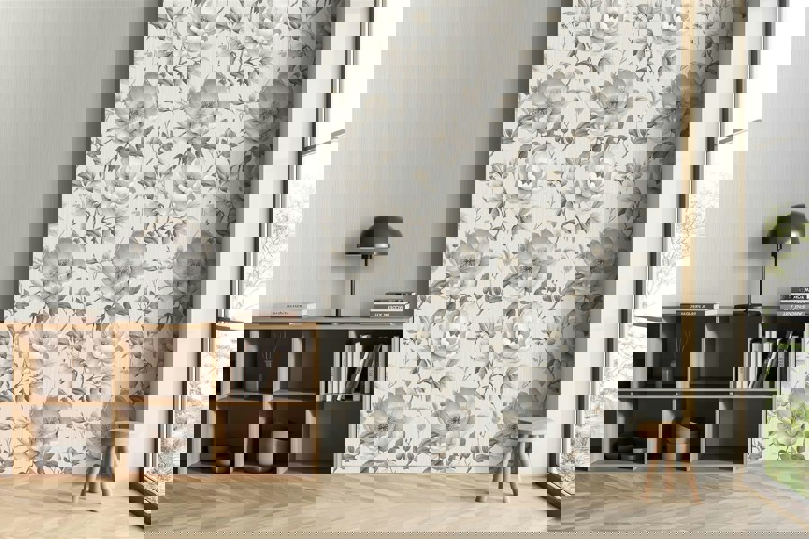 Muriva Alethia Floral Grey Wallpaper