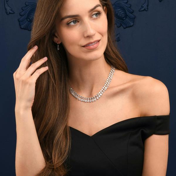 Zavana Silver Crystal Necklace with Round & Pear Shaped Cubic Zirconia Stones For Women