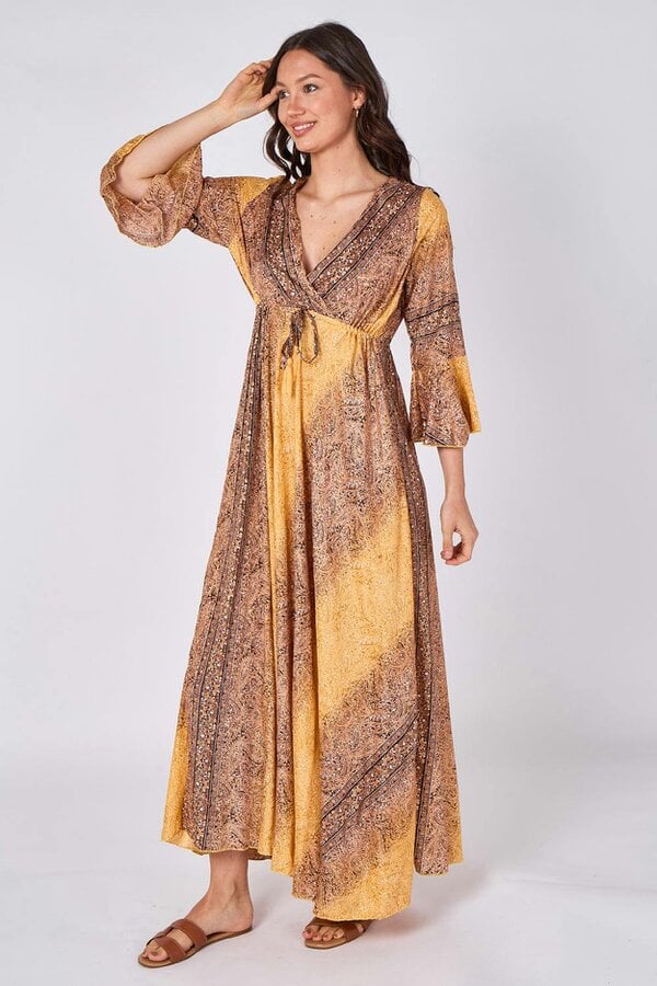 Boho Paisley Maxi Dress – Adjustable Tie Waist