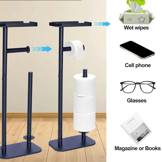 Havendro Toilet Paper Holder With Top Shelf Freestanding Black Weighted Base