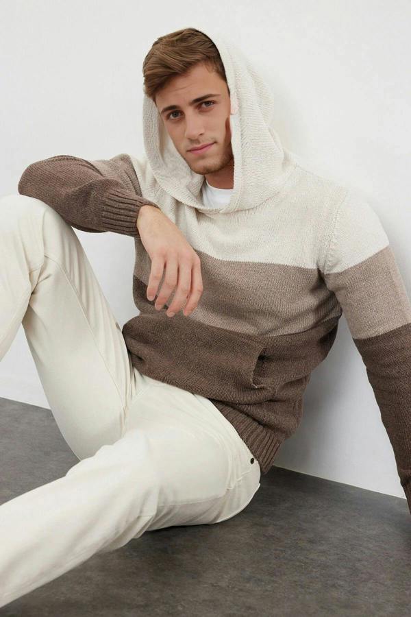 WOVCOR Color Block Knit Men's Sweater with Hood