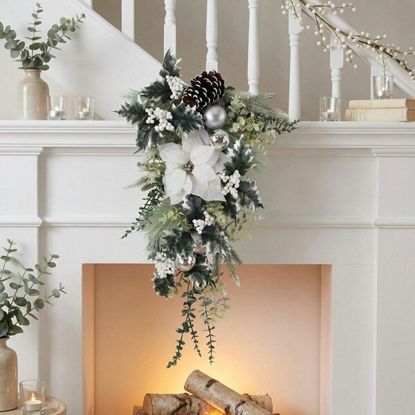 Garden Greatness Frosted Greenery Poinsettia Christmas Swag