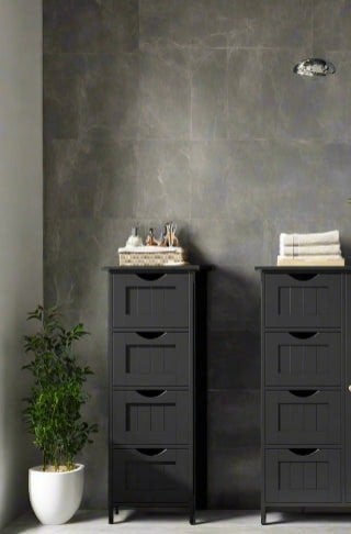 Modcraft Black Bathroom Floor Storage Cabinet – Freestanding Unit with 4 Drawers