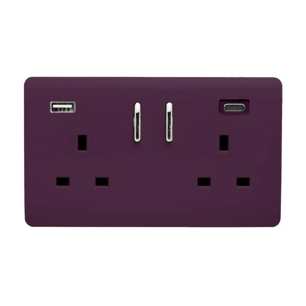Trendi Switch 2 Gang USB 65W Type A & C USB Plug Socket in Plum Purple