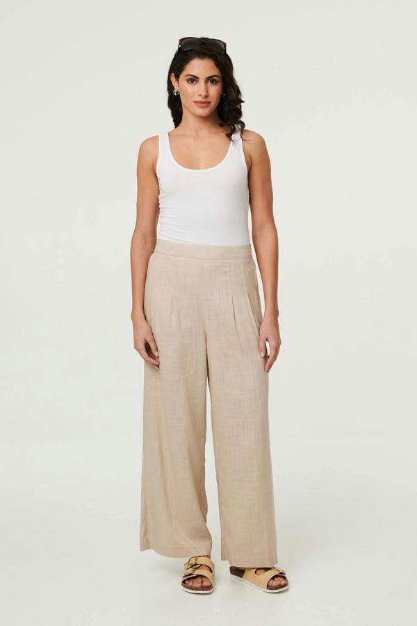 Beige | High Waist Wide Leg Trousers
