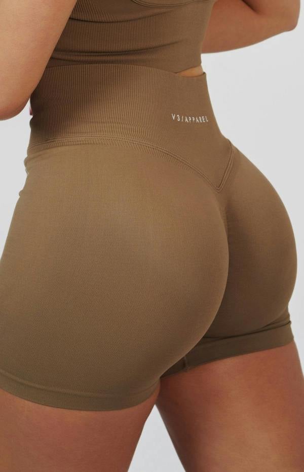 V3 Apparel Form Seamless Scrunch Shorts & Sports Bra Set - Cocoa Beige