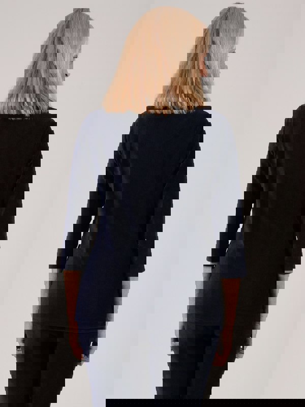 PennyPlain Ribbed Velour Cowl Neck Top- Navy