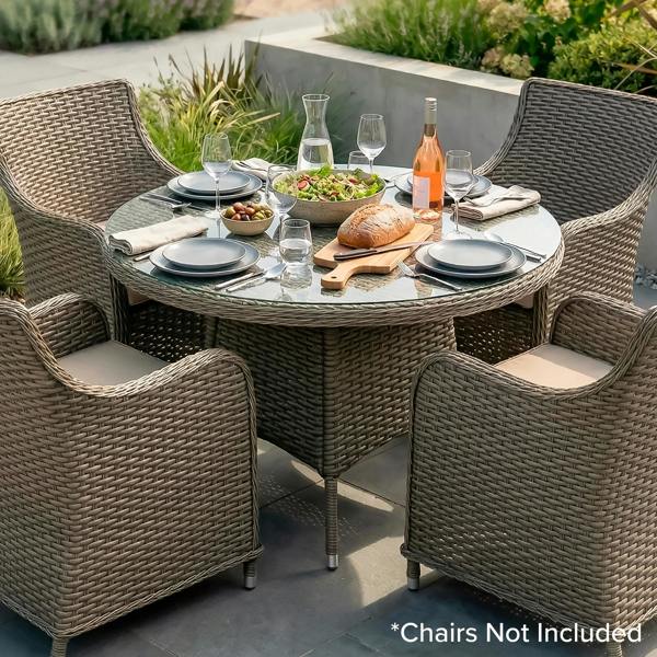 Dellonda Chester Rattan Wicker Outdoor Dining Table with Tempered Glass Top, Brown - DG66