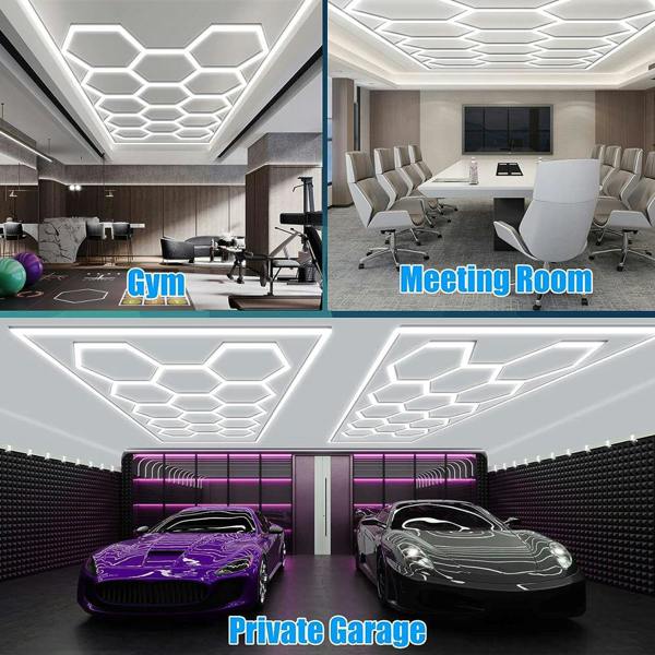Ener-J 632W Designer LED Ceiling Light with Frame, 10 Hexagon Grid with Border, Commercial Interior Lighting
