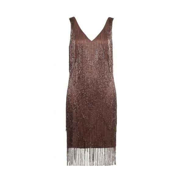 Rose & Nancy Sara Chocolate Beaded Fringe Mini Dress&nbsp;