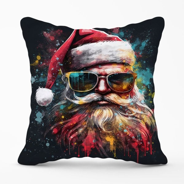 Warren Reed Splashart Santa Claus In Glasses Cushions