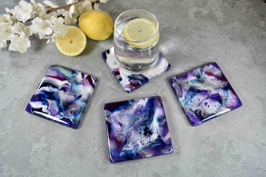 Kate Chesters Art Purple Drinks Coasters Set of 4