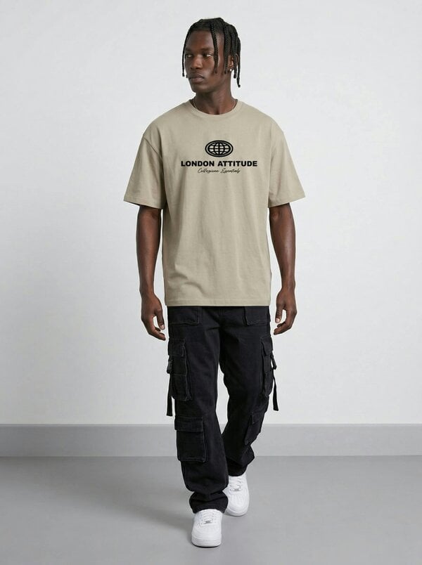 London Attitude Essential Globe Logo Premium Organic Cotton T-Shirt - Stone