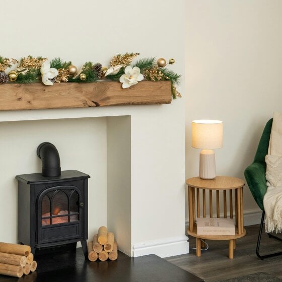 Samuel Alexander 1.8m Champagne Magnolia Decorated Christmas Garland with Gold Baubles