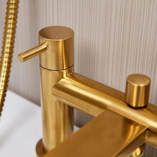 Flode Eslov | Bath Shower Mixer Tap | Includes Handset and Holder | Brushed Brass