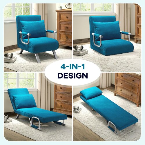 Wyld Haus Neyo Faux Suede Blue 4 In One Convertible Chair Bed
