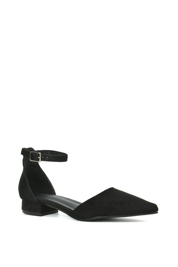XY LONDON Low Heel Flat Pointed Toe Ankle Strap Court Shoes