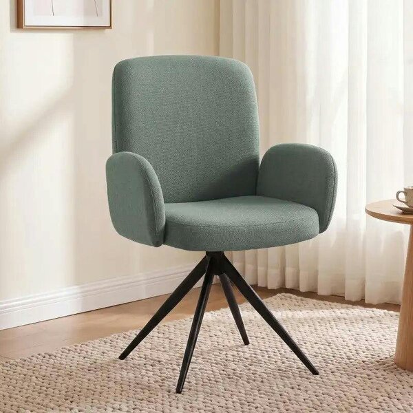 Swivel Accent Chair, Upholstered Linen-Look Armchair with Curved Backrest, Wrapped Armrests for Living Room, Light Green - Green