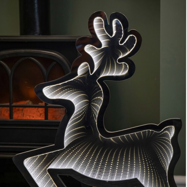 Samuel Alexander 60cm Infinity Light up Leaping Reindeer Christmas Decoration with Ice White LEDs on Metal Base