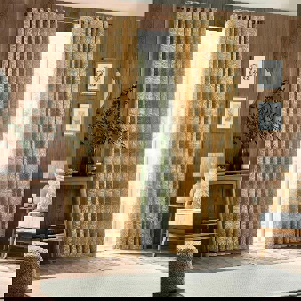 Furn Winter Woods Chenille Animals Eyelet Curtains - Ochre