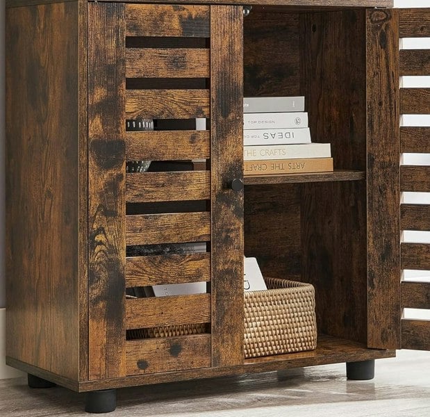 Modcraft Rustic Brown Floor Standing Cabinet with Louvered Doors & Adjustable Shelf