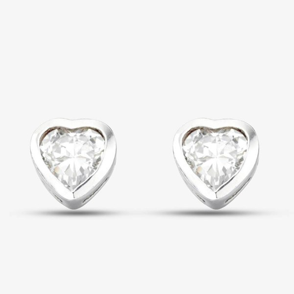T. H. Baker Silver Cubic Zirconia Heart Stud Earrings E2921C