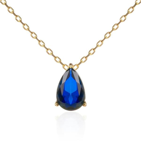 Gold Plated Blue Pear Pendant Necklace for Women. - namana.london