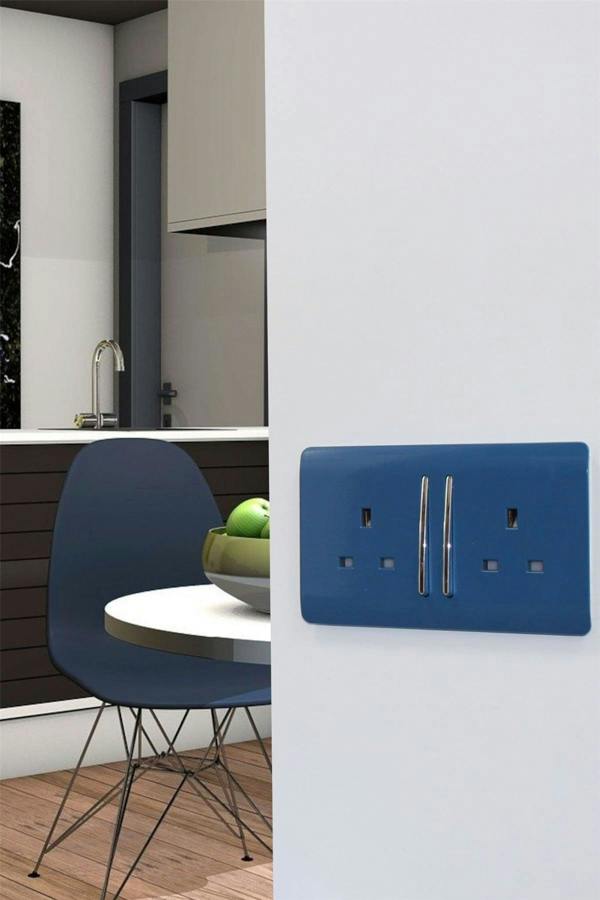 Trendi Switch 2 Gang Long Switched Plug Socket in Ocean Blue