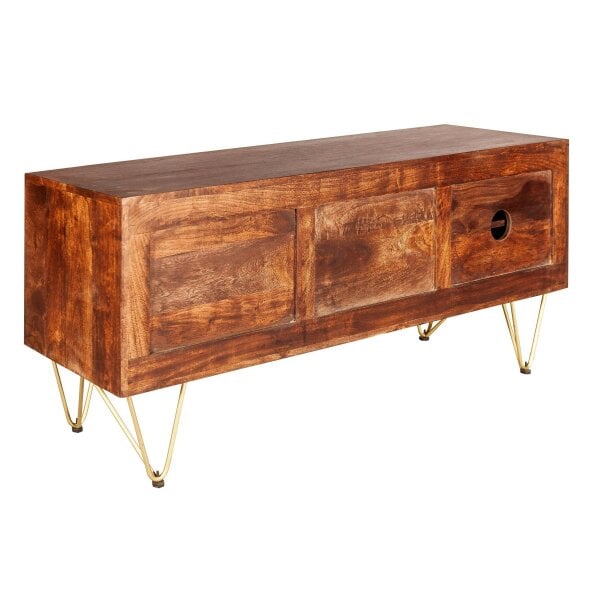 Wyld Haus Bandung Dark Mango Wood and Gold TV Media Unit 2 Shelves 2 Doors
