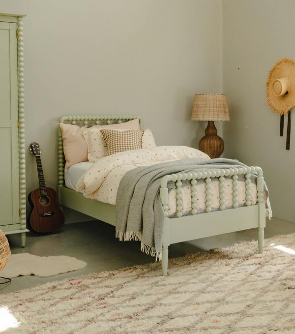 Cromwell Wooden Bed Frame with Bobbin Design Headboard and Foot End - Pale Olive