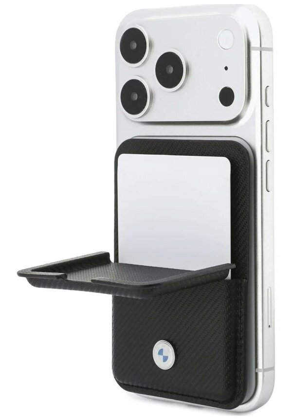 BMW Carbon Metal Logo Magnetic Card Holder with Stand Black - BMOWMCS26PTKLK