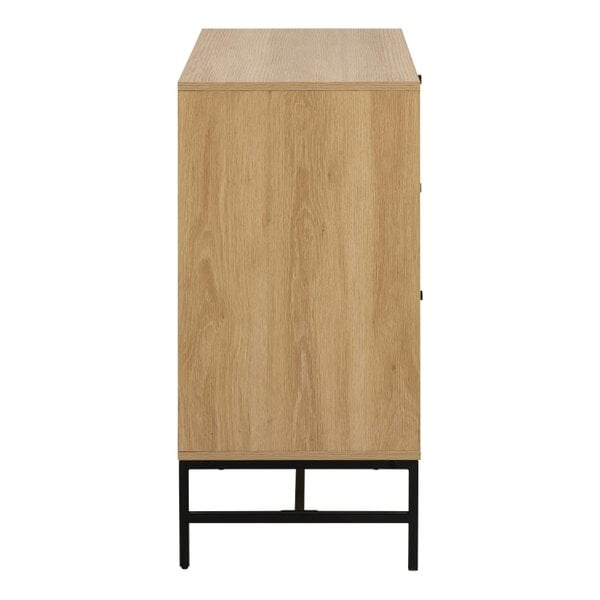 Wyld Haus Bjork Natural Oak Wood and Black Panelled Wide Chest of 3 Drawers