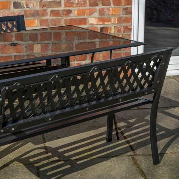 Samuel Alexander Outdoor 4 Person Rectangular Glass Top Garden Dining Table and 2 Benches Set