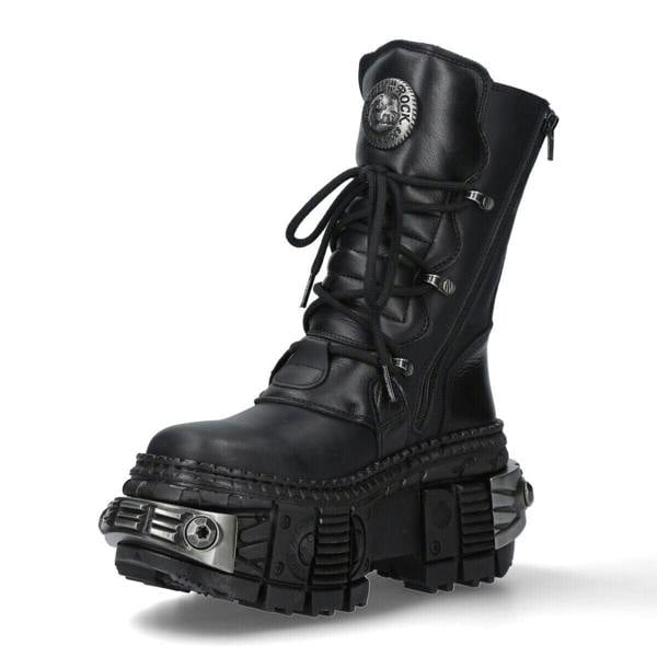 New Rock Mid-Calf Leather Platform Boots-WALL373-S3