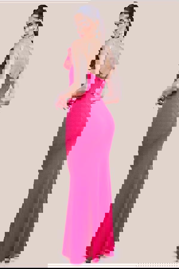 Satin Corsage Scuba Crepe Maxi Dress - Magenta DR4215